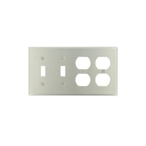 Leviton 84045-40 Wall Plate, 4 Gangs, 2 Duplex and 2 Toggle Configurations, Stainless Steel