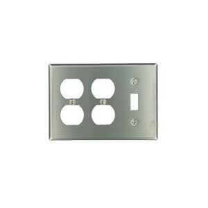 Leviton 84047-40 3-Gang 302 Stainless Steel Wall Plate for 2 Duplex Outlets and 1 Toggle Switch