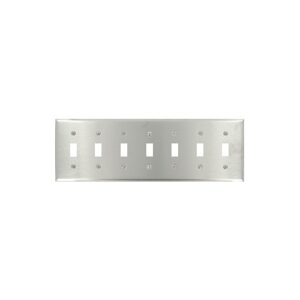 Leviton 84070-40 7-Gang Toggle Standard Size Wall Plate, Stainless Steel