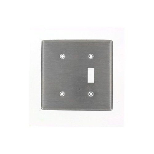 Leviton 84077-40 Wall Plate, Standard Size, 2-Gang Toggle/Blank Strap Mount, Stainless Steel