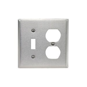 Leviton 84105-40 Wall Plate, Oversized 2-Gang Toggle/Duplex, Stainless Steel