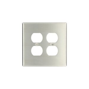 Leviton 84116-40 Wall Plate, Satin 302 Oversized Stainless Steel Metal, Accommodates Two Duplex Outlets