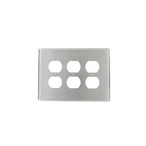 Leviton 84130-40 3-Gang 302 Stainless Steel Duplex Wall Plate, Oversized and Weatherproof