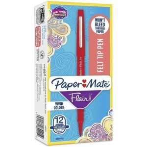 Paper Mate 8420152 Flair Felt Tip Pens, Medium Point, 0.7mm, Red, 12-Pack