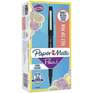 Paper Mate 8430152 Flair Felt Tip Pens, Medium Point, 0.7mm, Black, 12-Pack