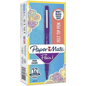 Paper Mate 8450152 Flair Felt Tip Pens, Medium Point, 0.7mm, Purple, 12-Pack