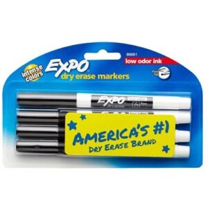 Expo 86661 Low-Odor Dry-Erase Marker, Fine Point, 4-Pack, Black