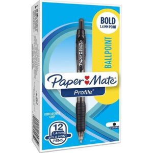 Paper Mate 89465 Profile Retractable Ballpoint Pens, Bold Point, 1.4mm, Black, 12-Pack