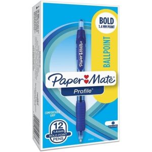 Paper Mate 89466 Profile Retractable Ballpoint Pens, Bold Point, 1.4mm, Blue, 12-Pack