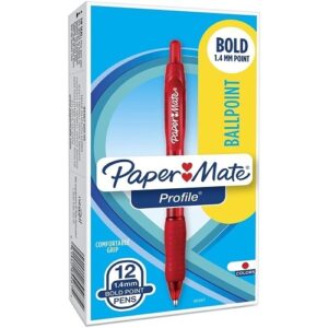 Paper Mate 89467 Profile Retractable Ballpoint Pens, Bold Point, 1.4mm, Red, 12-Pack