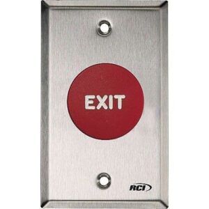 RCI 908TD 908 Series Exit Push Button, Time-Delay, Red Button, Brushed Stainless Steel