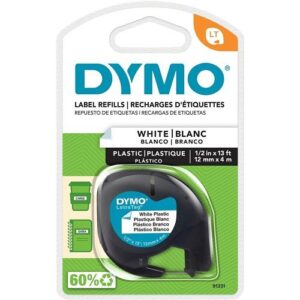 DYMO 91331 Letratag Label Maker Tape Cartridge, .5"- 12mm, Black Text on White Label, Count of 4m Roll