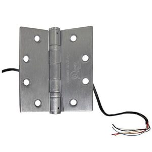 RCI 95219 Electrified Hinge, 2 + 4 Wire 4-1/2" x 4" x 5 Knuckle x 4' Lead, Brushed Stainless Steel