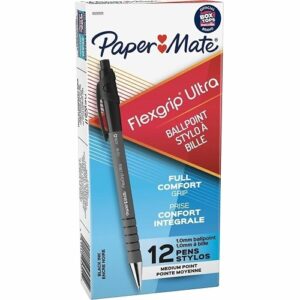 Paper Mate 9530131 FlexGrip Ultra Retractable Ballpoint Pens, Medium Point, 1.0mm, Black, 12-Pack