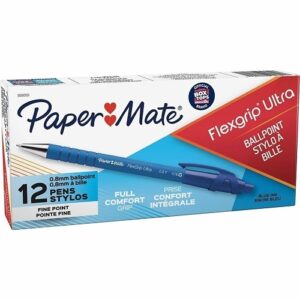 Paper Mate 9560131 FlexGrip Ultra Retractable Ballpoint Pens, Fine Point, 0.8mm, Blue, 12-Pack