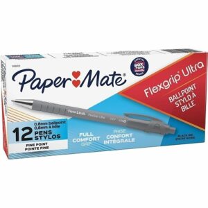 Paper Mate 9580131 FlexGrip Ultra Retractable Ballpoint Pens, Fine Point, 0.8mm, Black, 12-Pack