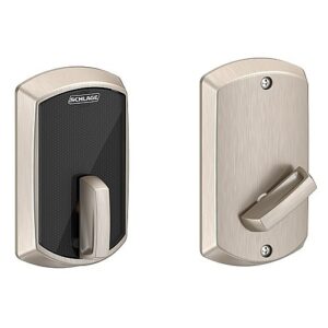 Schlage BE467F GRW 619 12-398 10-147 Mobile Enabled Smart Interconnected Lock, Deadbolt Latch Dual Option, Square Corner Strike, 1-1/8"x2-3/4", Lip Length 1-1/8", Satin Nickel