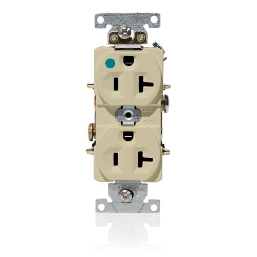 Leviton C8300-I 20A 125V Hospital Grade Duplex Receptacle, Ivory