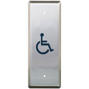 Camden CM-25/2 Narrow Push Plate Switch, Vertical Mounting, 'WHEELCHAIR' Symbol, Blue Graphic