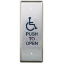 Camden CM-25/4 Narrow Push Plate Switch, Vertical Mounting, 'WHEELCHAIR' Symbol and 'Push to Open', Blue