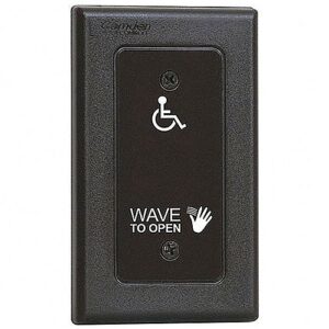 Camden CM-336/42S SureWave Wireless Single Gang Touchless Switch, Stainless-Steel Faceplate, "Wave to Open" Graphics, Black
