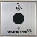 Camden CM-336/42SWL1 SureWave Battery Powered, 915Mhz. Wireless Touchless Switch, Double Gang Stainless-Steel Faceplate, Hand Icon and Wave to Open Graphics, with Lithium Batteries