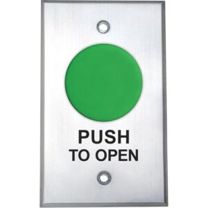 Camden CM-4000G/3 Spring Return, Normally Open, Momentary, Green Button, 'Push to Open', Black Graphics