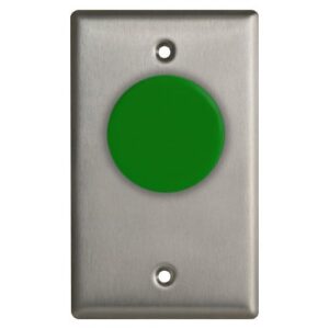 Camden CM-400G/7 Single Gang Faceplate, N/O Contacts, Green Button with 'Push to Exit', Black Text