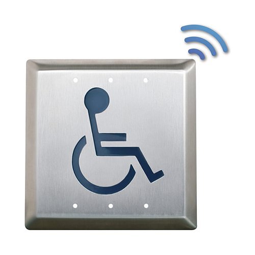Camden CM-45K/2 1/2" Square Push Plate Switch, Concealed Screws, 'WHEELCHAIR' Symbol