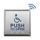 Camden CM-45K/4 4-1/2" Square Push Plate Switch, Concealed Screws with No Battery Kinetic Wireless Transmitter, Wheelchair Symbol with Push to Open, Blue