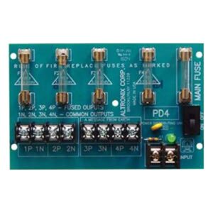 Altronix DP4 Power Distribution Module, Fused Outputs up to 48V AC/VDC, On/Off Switch, Includes ST3 and CLIP1 for DIN Rail Mounting
