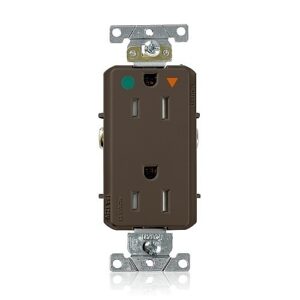 Leviton DT820-IGB Duplex Receptacle with High-Grade Isolation Ground, 2 Pole, 3 Wire, 15A, 125V, Brown