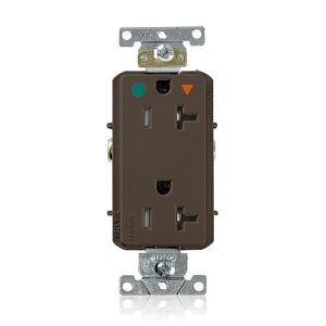 Leviton DT830-IGB Duplex Receptacle with Trip Hazard Guard, Isolated Ground, 2 Pole 3 Wire, 20 Amp, 125 Volt, Brown