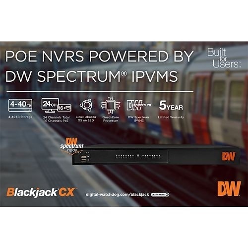 Digital Watchdog DW-BJCX32T-LX Blackjack CX 4K 16-Channel PoE NVR with Virtual Channels, 80Mbps, Linux OS, 32TB HDD