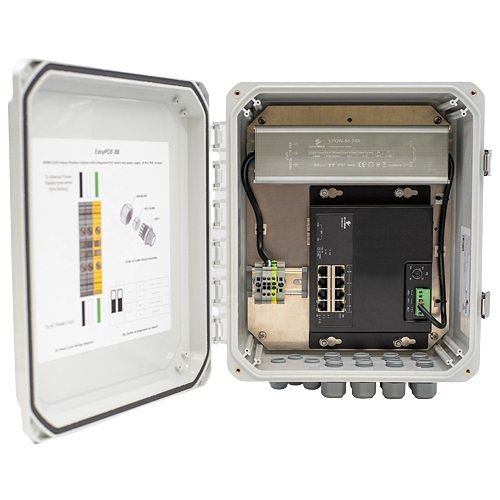 EtherWAN EASYPOE8P EasyPoE Lite Series NEMA Rated Cabinet, 8-Port 10/100/1000BASE-T PoE, 2-Port 1000BASE SFP and Surge Suppressor