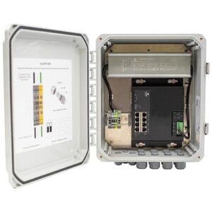 EtherWAN EASYPOE8P-PMT EasyPoE Lite Series NEMA-Rated Indoor/Outdoor Security Cabinet Solution, Includes 8-Port 10/100/1000BASE-T PoE, 2-Port 1000BASE SFP, and Surge Suppressor with Pole Mount Kit