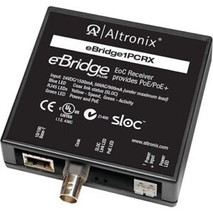 Altronix EBRIDGE1PCRX EoC Single-Port Receiver, 25Mbps, Generates PoE/PoE+, 24/56VDC, Requires Compatible Transceiver