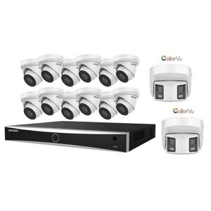 Hikvision EKI-K164T814A IR 180° Panoramic Surveillance Kit with 4K 16-Channel NVR DS-7616NXI-K1/8P, (12) 8MP IP IR Cameras ECI-T28F2, and (2) 8MP 180° Panoramic Camera DS-2CD2387G2P-LSU/SL