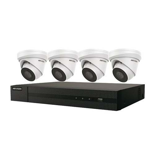 Hikvision EKI-K41T44 Value Express 5-Piece Kit, (1) ERI-K104-P4 4-PoE Port NVR, (4) ECI-T44F2 4MP Cameras, 2.8mm Lens