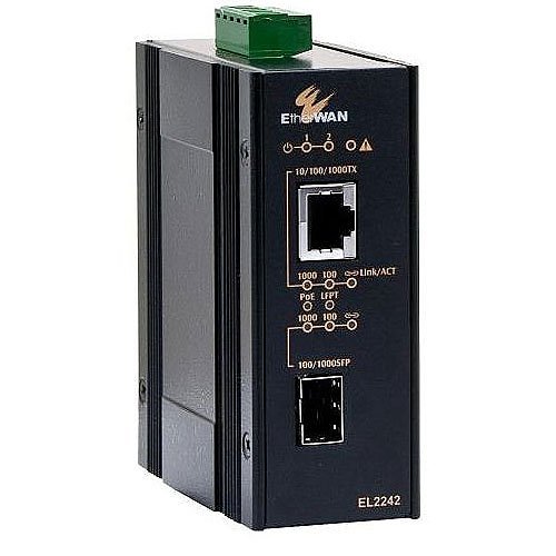 EtherWAN EL2242-V1B Hardened Gigabit PoE to 100/1000BASE-X SFP Media Converter