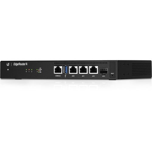 Ubiquiti ER-4 Fanless Router with Four-Core, 1 GHz MIPS64 Processor, 3-Port Gigabit RJ45 and 1-Port SFP