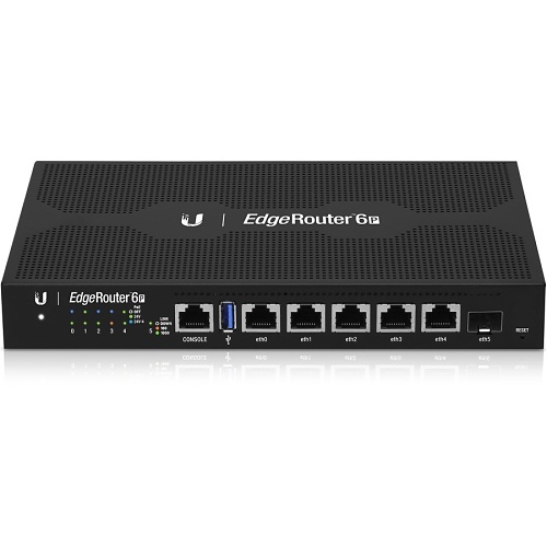 Ubiquiti ER-6P Fanless Router with Four-Core, 1 GHz MIPS64 Processor, 5-Port Gigabit RJ45 and 1-Port SFP