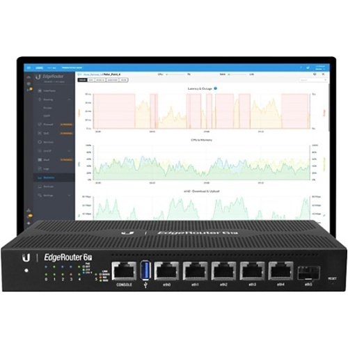 Ubiquiti ER-6P Fanless Router with Four-Core, 1 GHz MIPS64 Processor, 5-Port Gigabit RJ45 and 1-Port SFP