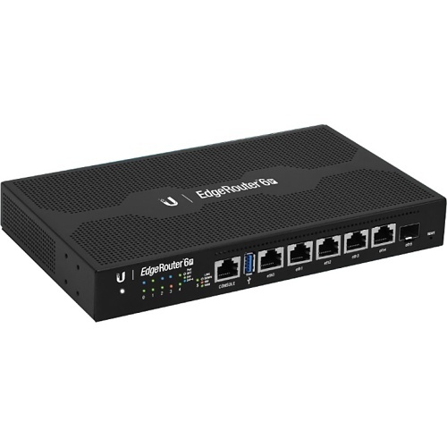 Ubiquiti ER-6P Fanless Router with Four-Core, 1 GHz MIPS64 Processor, 5-Port Gigabit RJ45 and 1-Port SFP