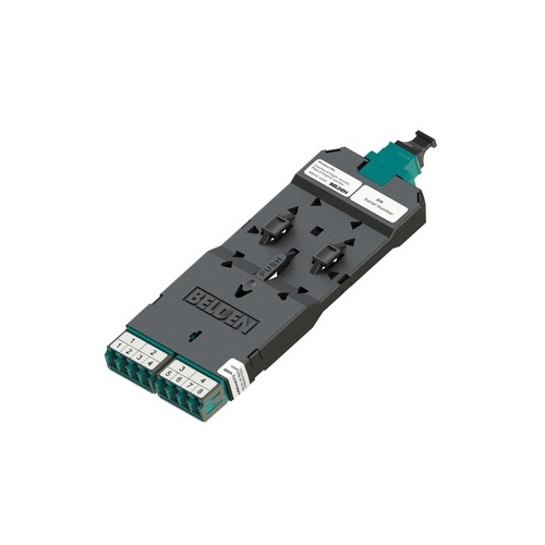 Belden FC3D04LD4F FX DCX Cassette, OM3, 4-Port LC Duplex to MPO-12 (Female) Base 8, Aqua