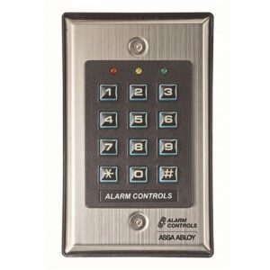 Alarm Controls KP-100A KP Series Flush Mount Digital Keypad, 50 Visitor Codes, Single Gang, Red, Green, Yellow LED, Stainless Steel