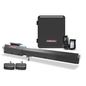 LiftMaster LA500PKGUL 24VDC Swing Gate Opener with Primary Arm LA500DC, Battery Backup with Control Board, Monitored Retro Reflective Photo Eye LMRRUL, (2) Remotes with Visor Clip