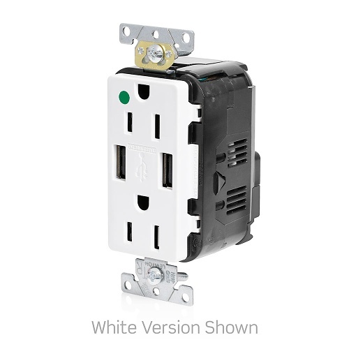 Leviton M56AA-HG Power Plug, 15A LEV-LOK USB TR HG Outlet TYPE A-A