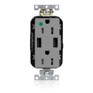 Leviton M56AA-HGG Power Plug, 15A LEV-LOK USB TR HG Outlet TYPE A-A