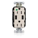 Leviton M56AA-HGT Power Plug, 15A LEV-LOK USB TR HG Outlet TYPE A-A
